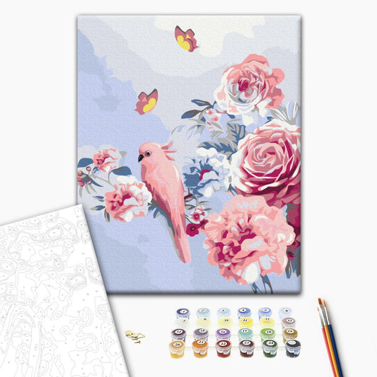 Painting by numbers Parrot in flowers