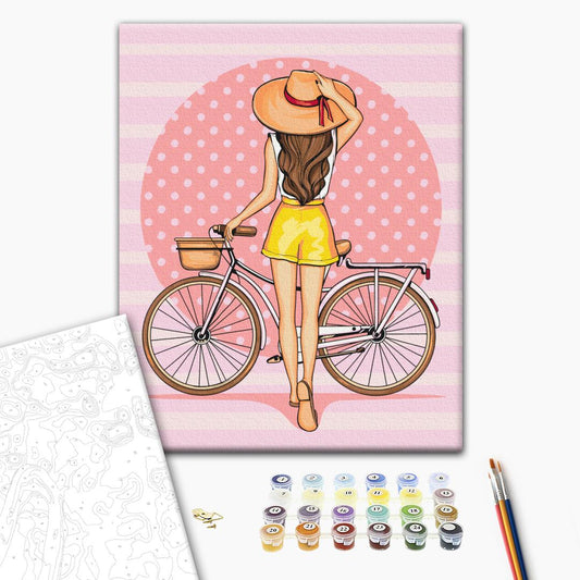 Painting by numbers A girl with a bicycle