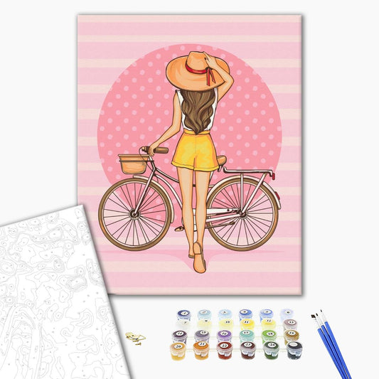 Painting by numbers Girl with a bicycle