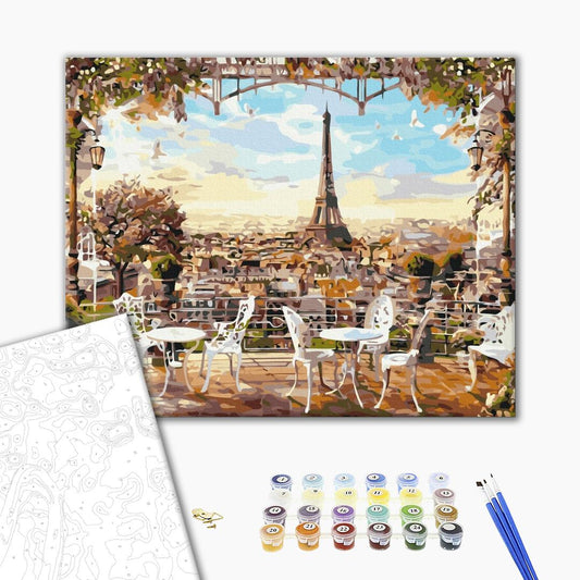 Painting by numbers Cafe overlooking the Eiffel Tower