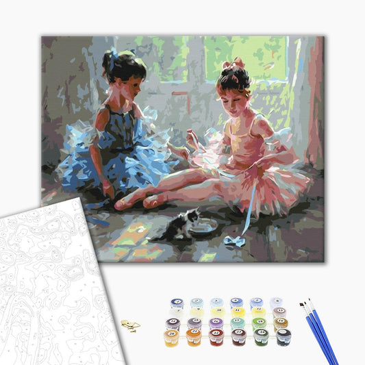 Painting by numbers Ballerinas with a kitten