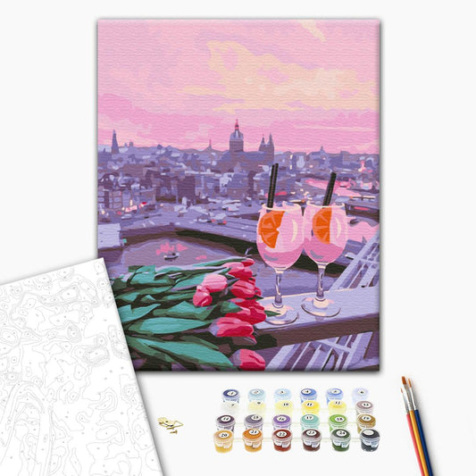 Painting by numbers View of the pink sunset