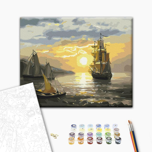 Painting by numbers Sailboat at sunset