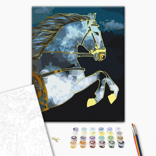 Painting by numbers Horse at dusk with golden paint