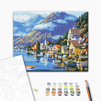 Painting by numbers Vilage at the foot of the mountain