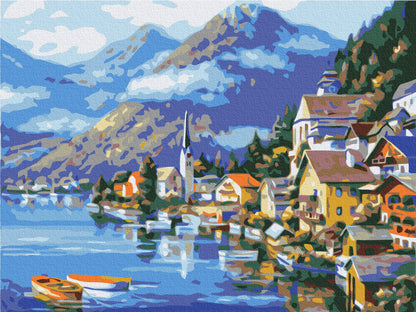 Painting by numbers Vilage at the foot of the mountain