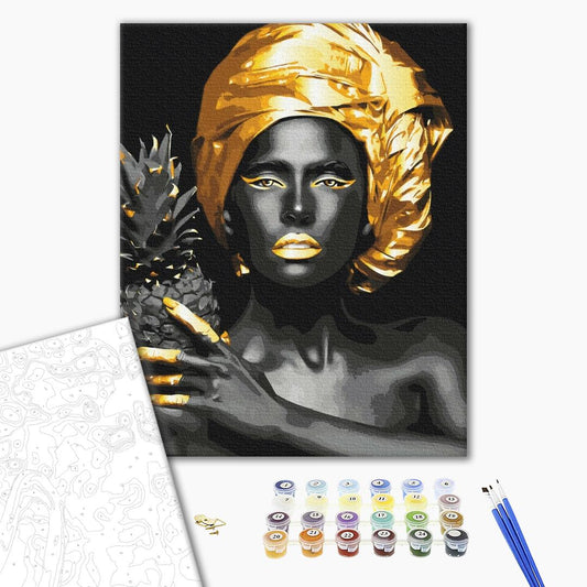 Painting by numbers Exotic beauty with golden paint