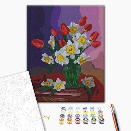 Painting by numbers Bouquet of tulips and daffodils © Valentyna Ivanova
