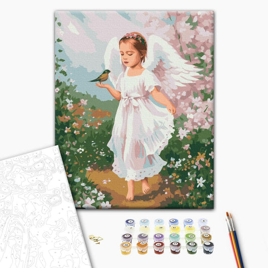 Painting by numbers Little angel with a bird