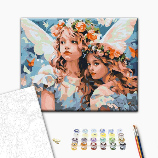 Painting by numbers Angels in flower wreaths